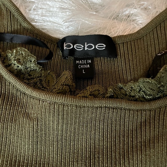 Bebe Olive Green Lace Trim Tank Top - Picture 2 of 2